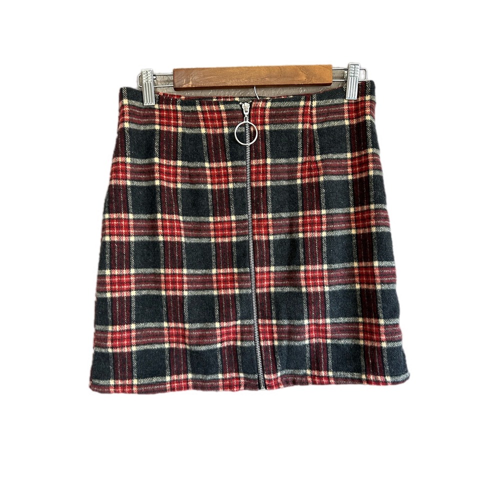 ACTIVE USA Plaid Mini Skirt Zipper Front Women's Medium